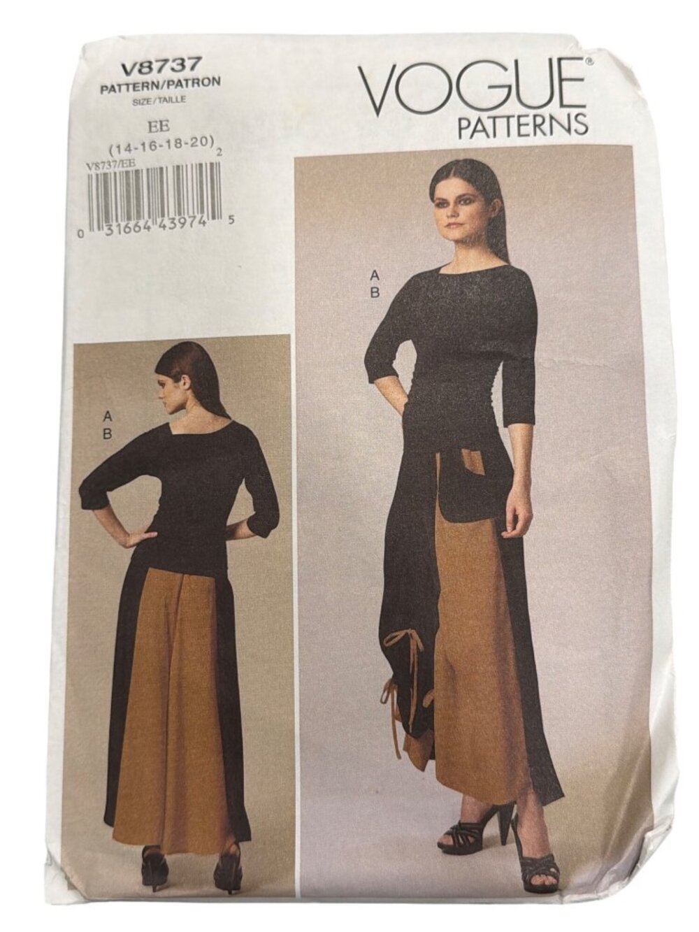 Vogue Sewing Pattern V8737 Misses Top & Skirt Sizes 14-20 EE Uncut